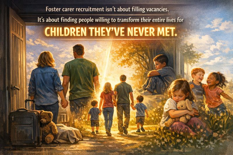 On LinkedIn, everyone talks about recruitment strategies.But Foster Carer Recruitment? That's a 𝗱𝗶𝗳𝗳𝗲𝗿𝗲𝗻𝘁 𝗮𝗻𝗶𝗺𝗮𝗹 all together 